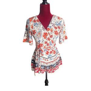 Francesca's Collection Blue Rain Wrap Floral Romper Size XSmall